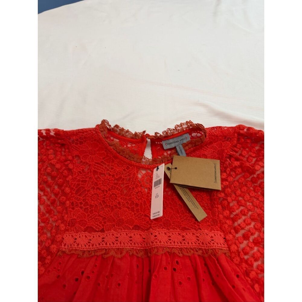 NWT Anthropologie Conditions Apply Red Rouge Eyelet Embroidered Top Size XXS New - Picture 3 of 9